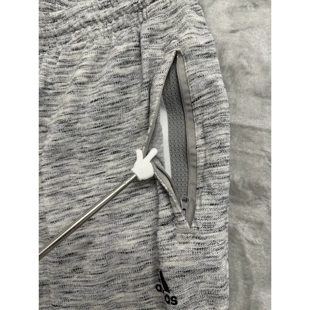 Adidas Men's Gray Space Dye Knit Jogger Sweatpants Zip Pockets Sz L 100% Cotton